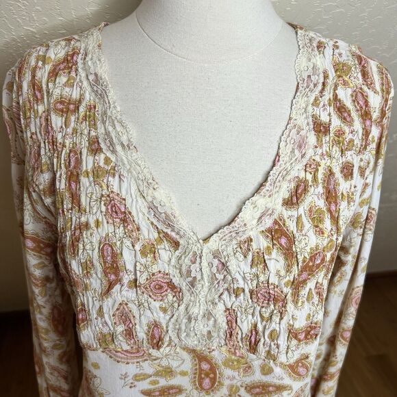ALC At Last Classics Blouse Womens Medium Paisley Lace V Neck Tie Sleeve Y2k - Picture 4 of 9